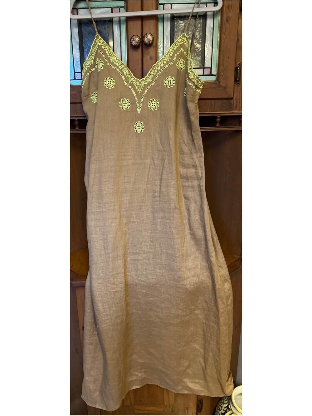 Zara 100% Linen embroidered eyelet floral print Midi Dress M